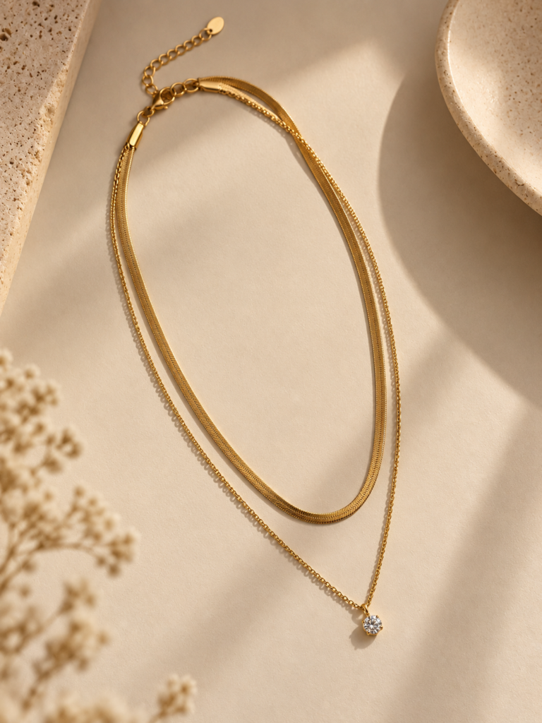 Two Layered Solitaire Drop Necklace