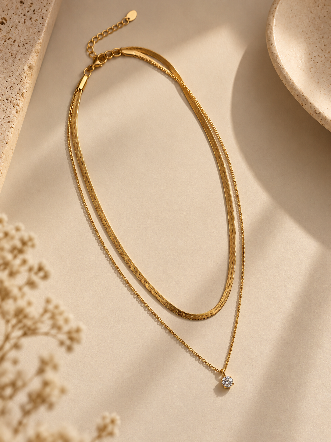 Two Layered Solitaire Drop Necklace - Image 4