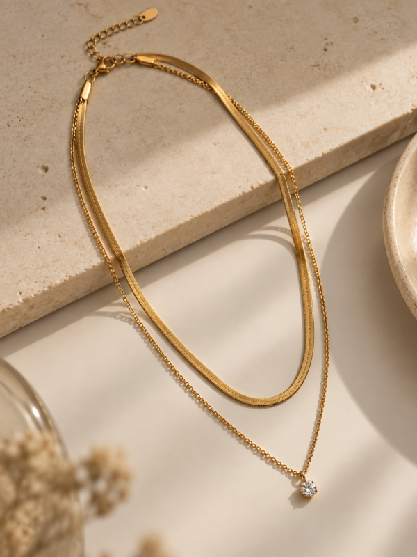 Two Layered Solitaire Drop Necklace - Image 3
