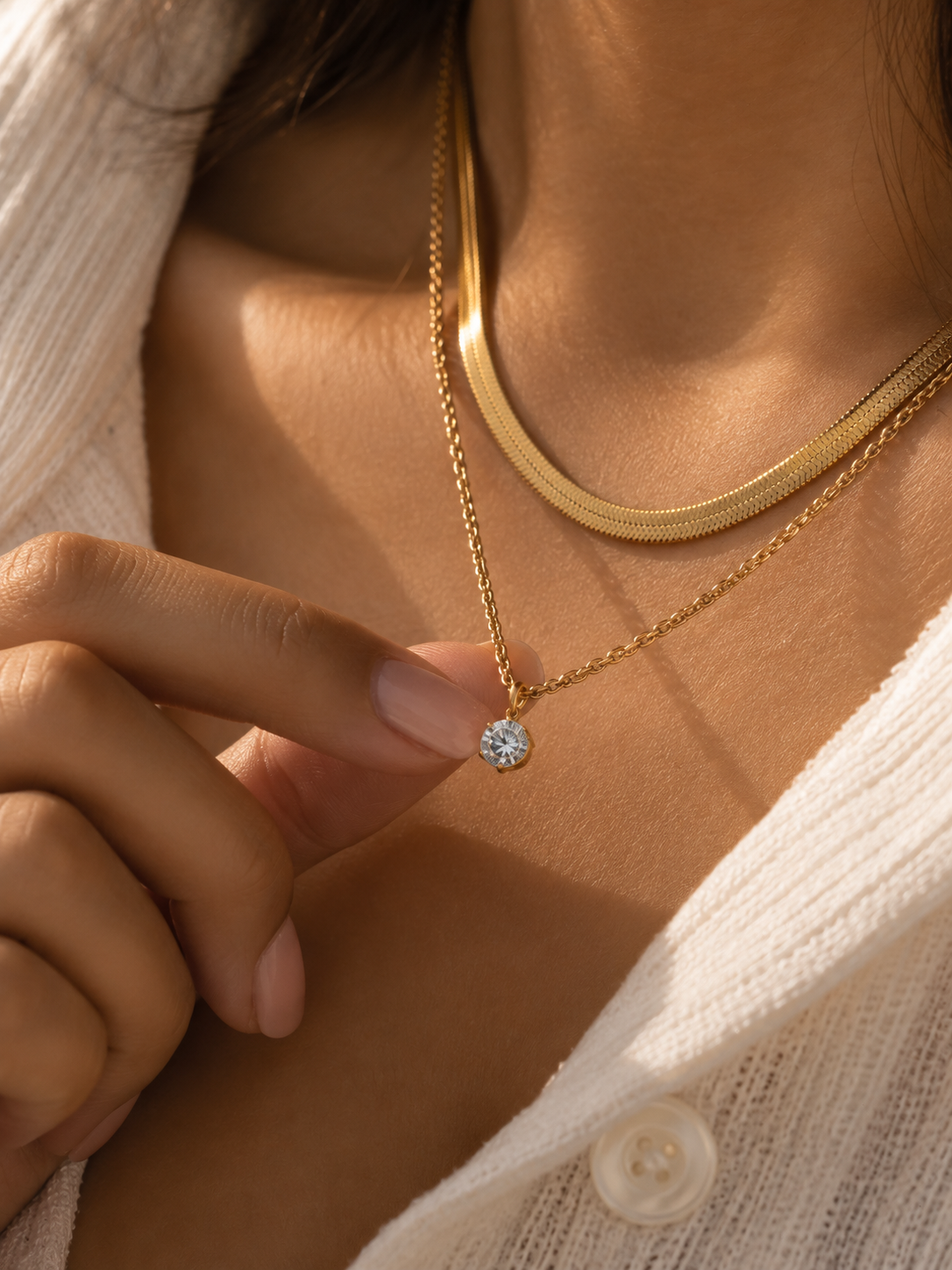 Two Layered Solitaire Drop Necklace - Image 2