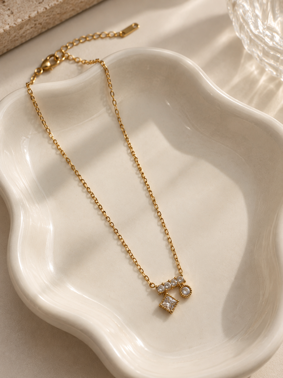 Double Stone Bar Pendant Necklace - Image 4