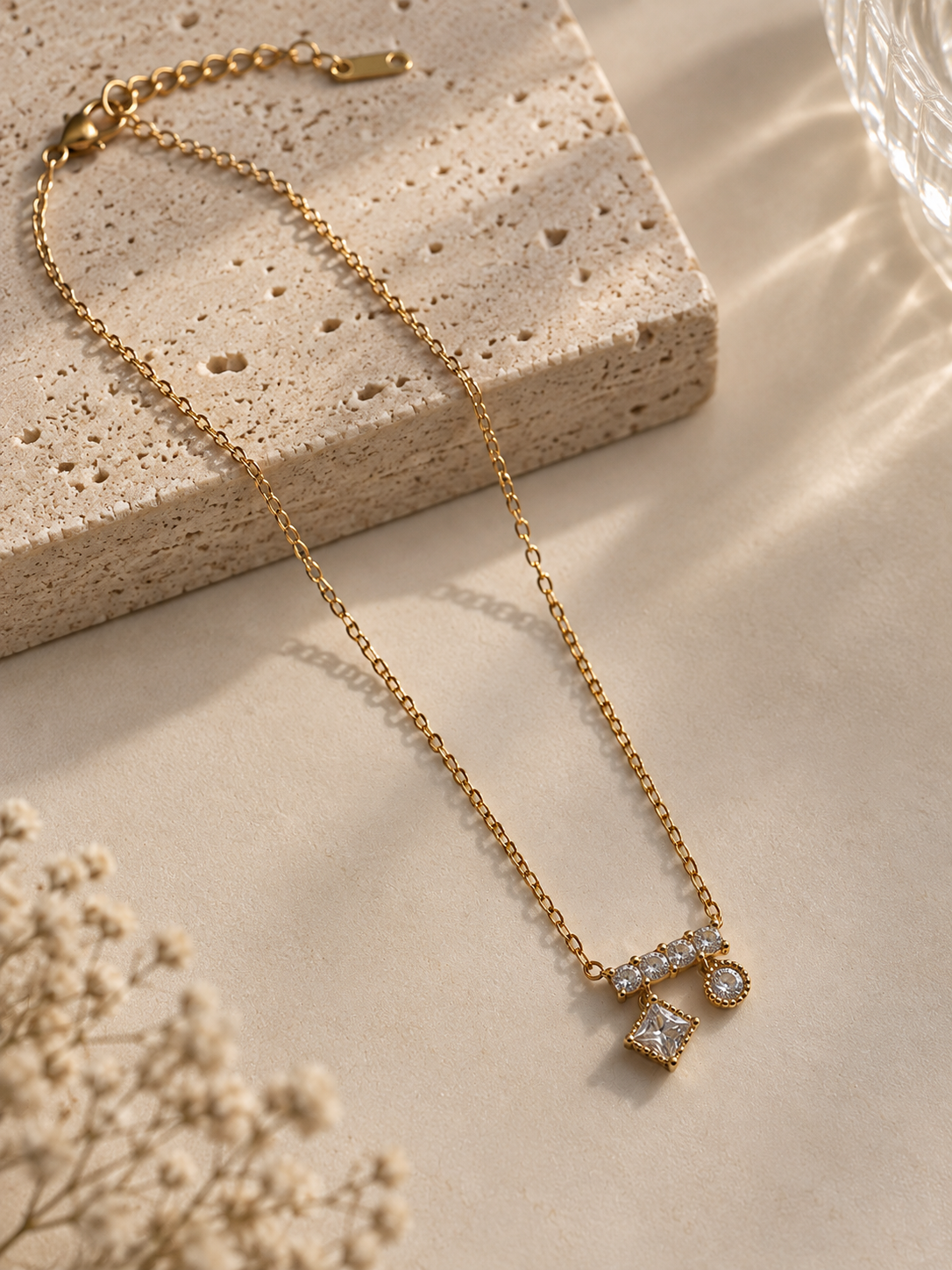 Double Stone Bar Pendant Necklace - Image 3