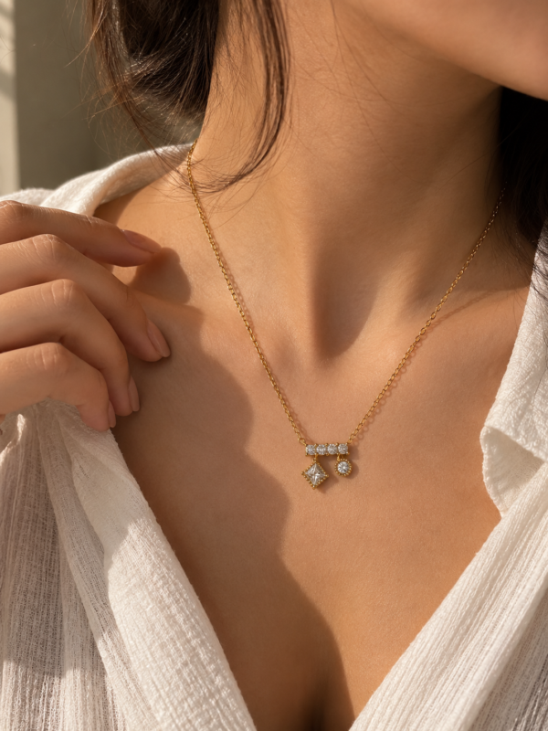 Double Stone Bar Pendant Necklace - Image 2