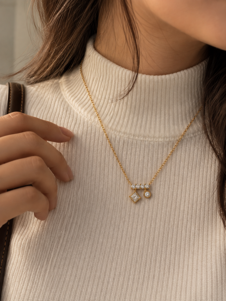 Double Stone Bar Pendant Necklace