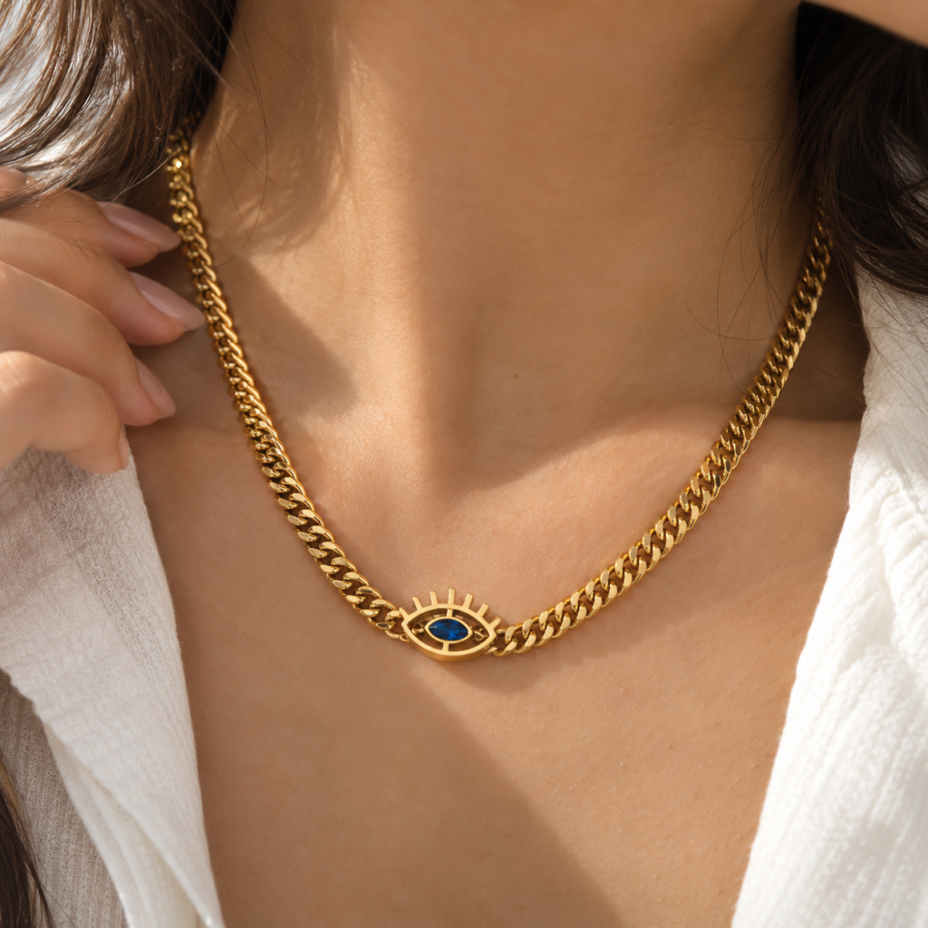 Cuban Chain Evil Eye Necklace