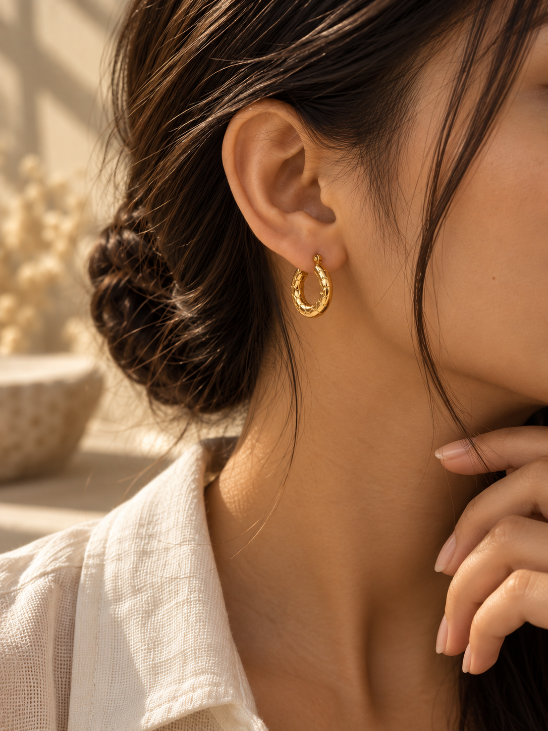 Classic Textured Hoop Earrings - Image 4