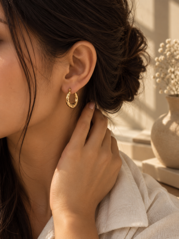 Classic Textured Hoop Earrings - Image 3