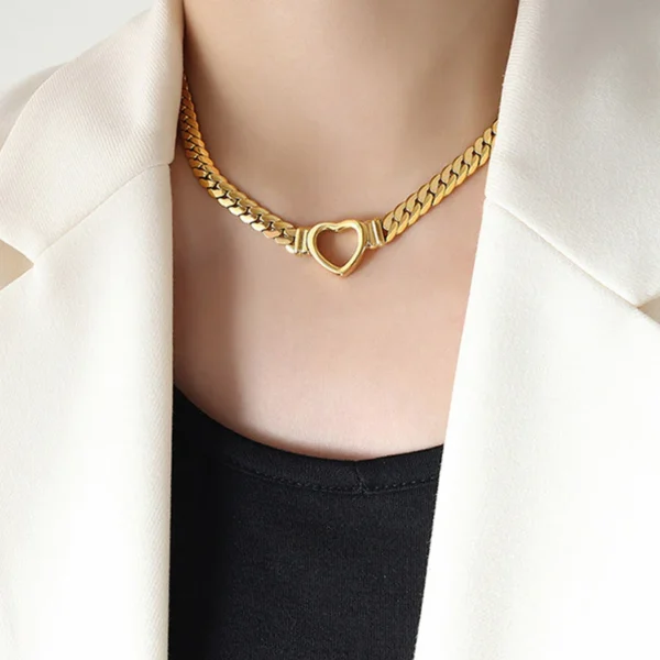 Cuban Chain Hollow Heart Necklace - Image 4