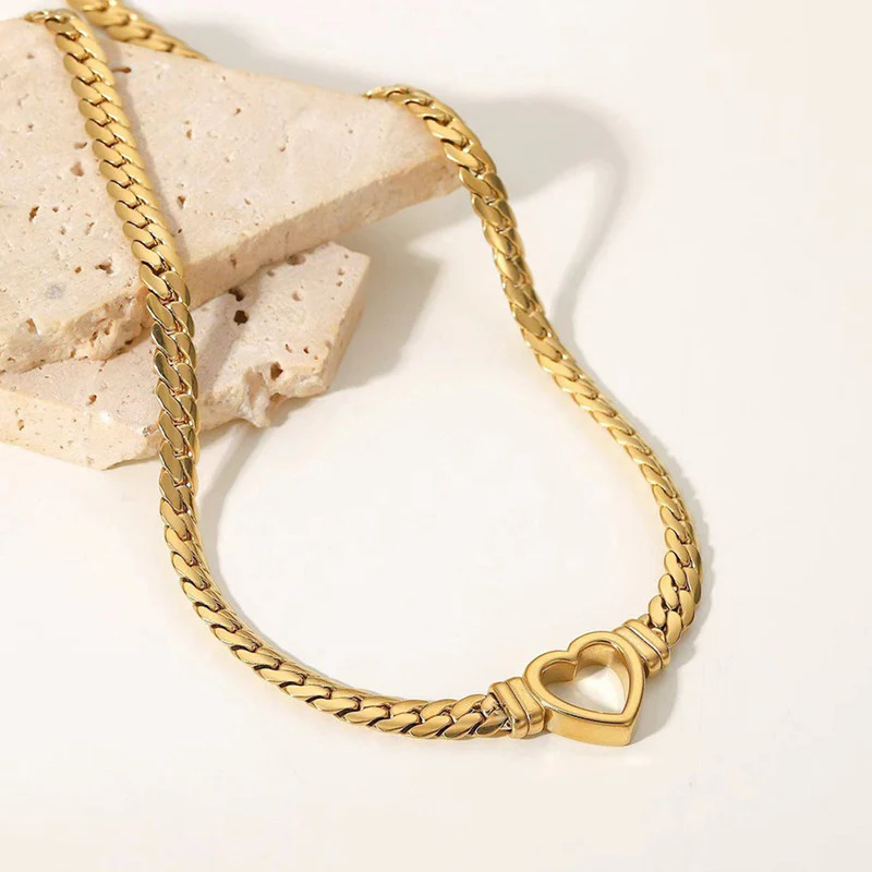 Cuban Chain Hollow Heart Necklace