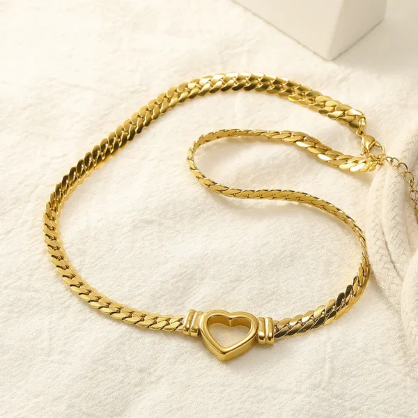 Cuban Chain Hollow Heart Necklace - Image 2