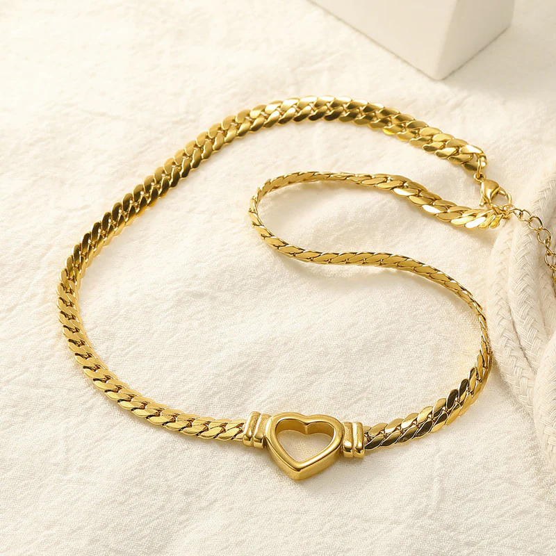 Cuban Chain Hollow Heart Necklace