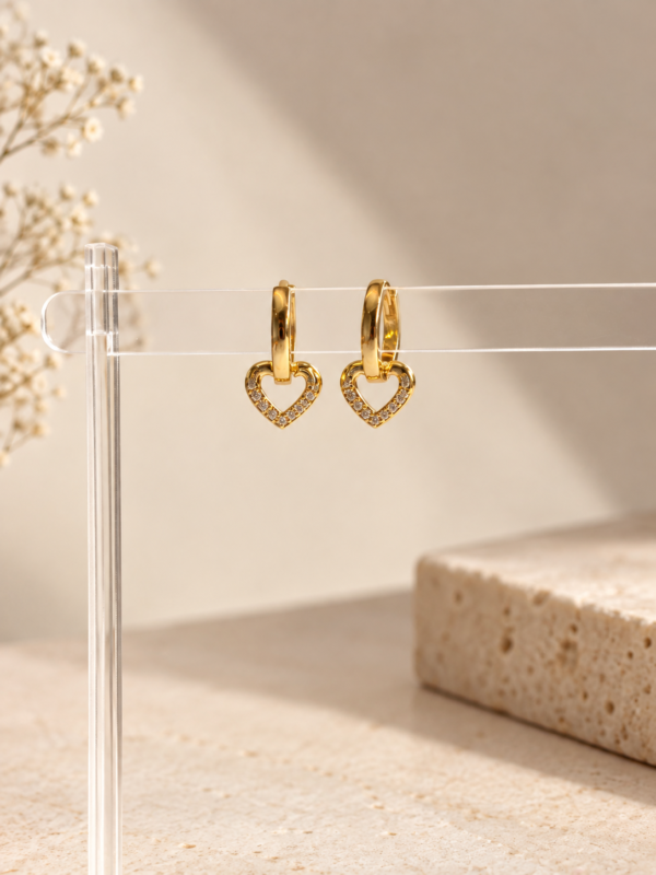 Gemini Heart Drop Hoop Earrings - Image 4