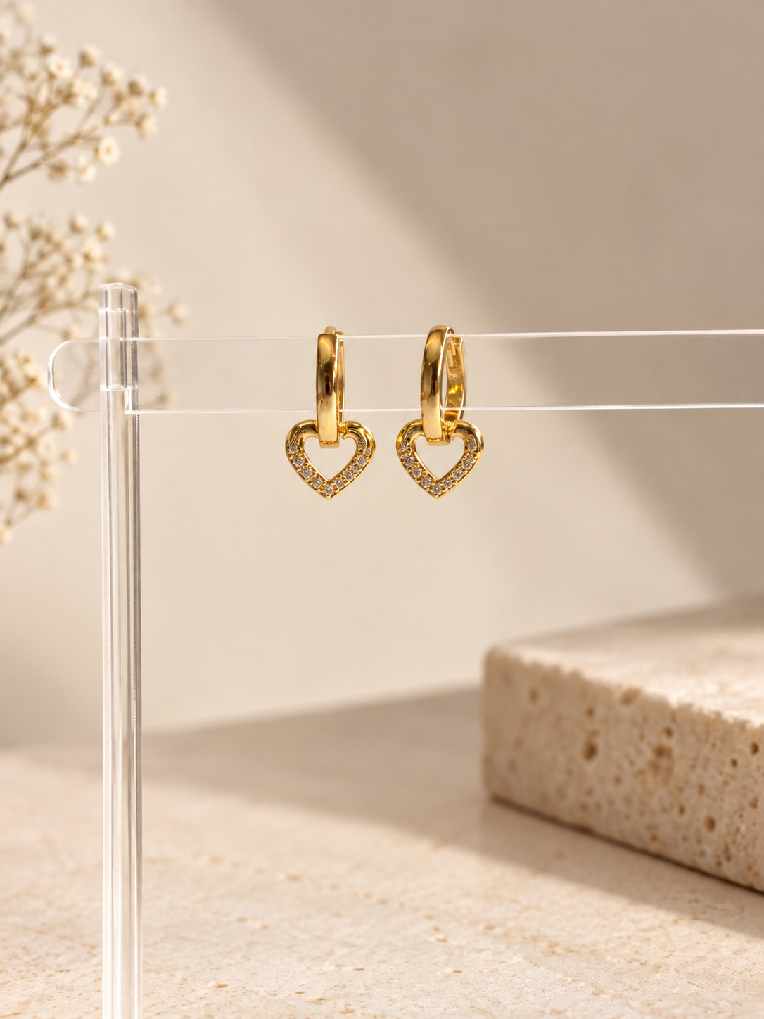 Gemini Heart Drop Hoop Earrings - Image 4