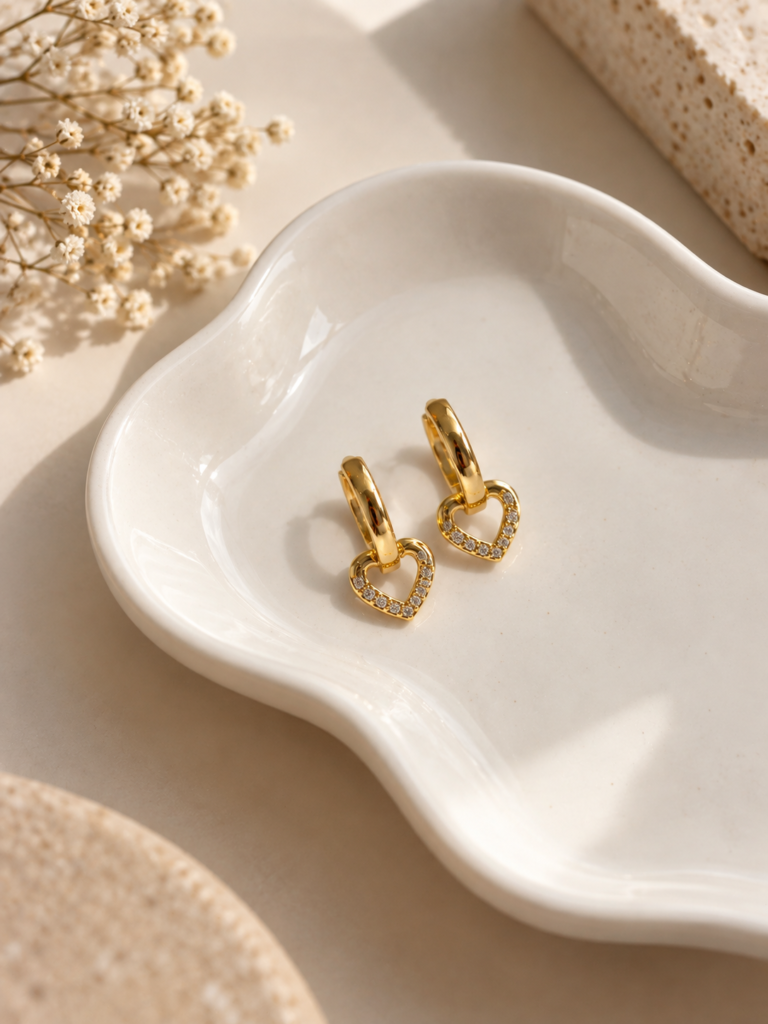 Gemini Heart Drop Hoop Earrings