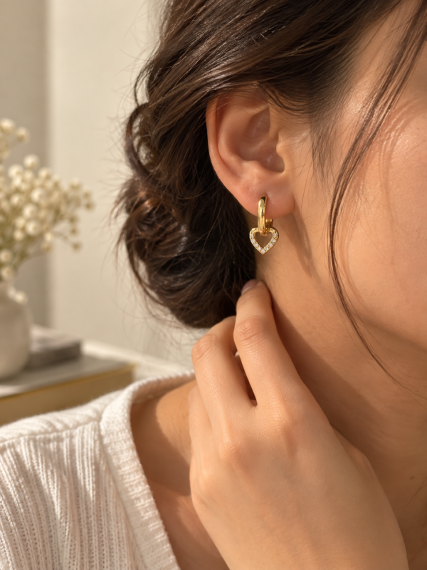 Gemini Heart Drop Hoop Earrings - Image 2