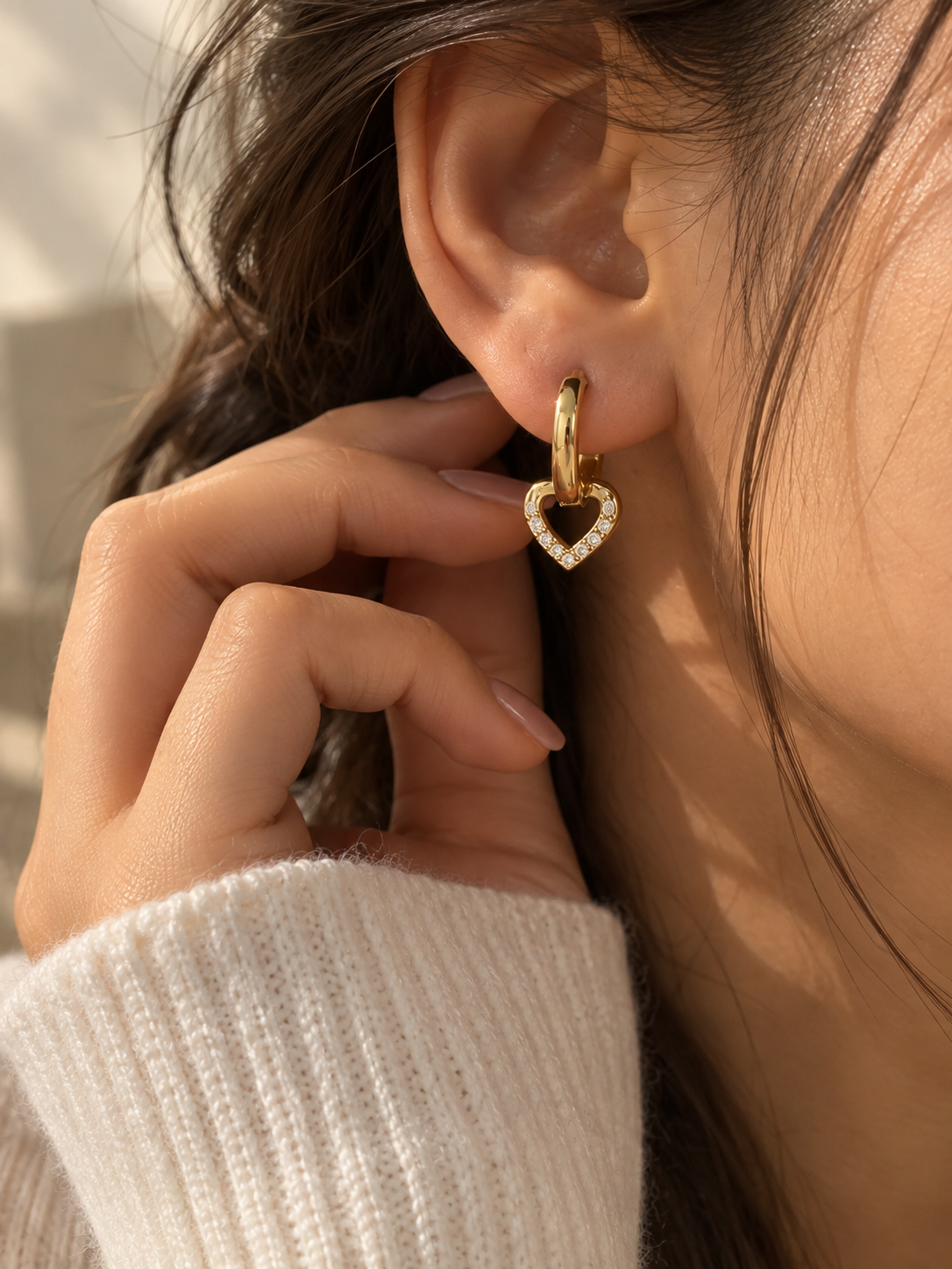 Gemini Heart Drop Hoop Earrings - Image 3