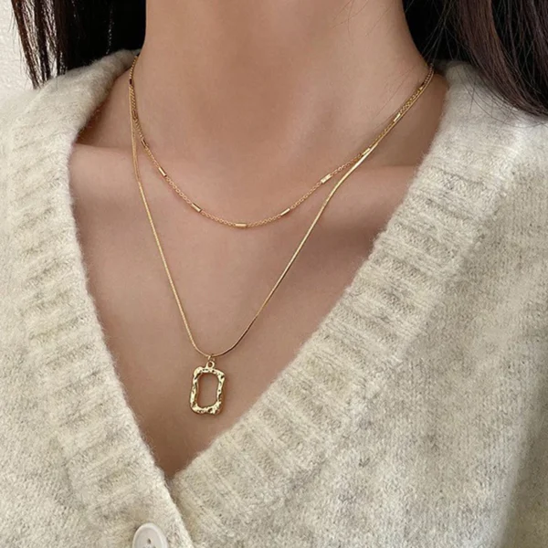 Double Layered Square Necklace - Image 1