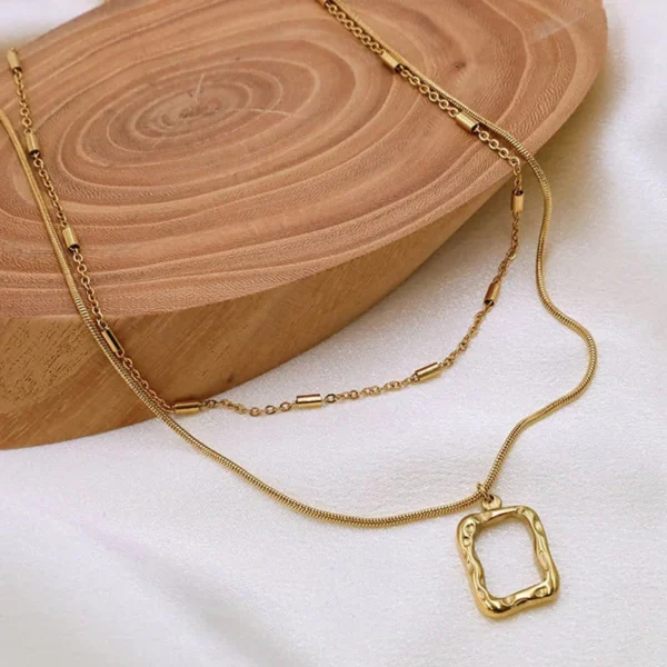 Double Layered Square Necklace - Image 2