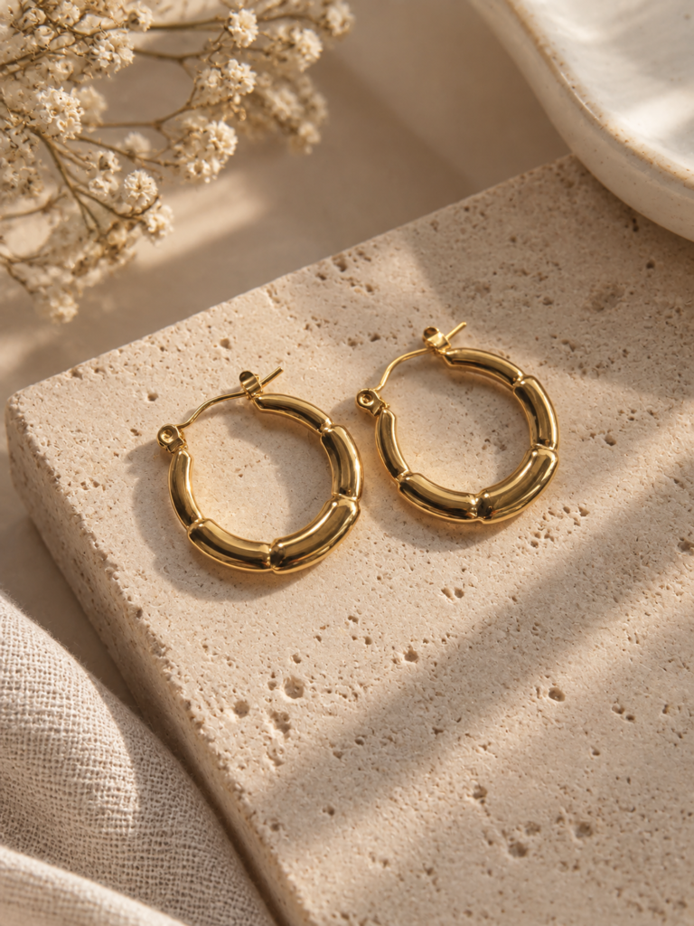 Bamboo Textured Hoop Earrings