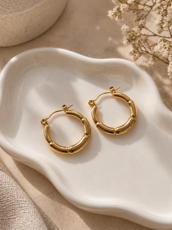 Bamboo Textured Hoop Earrings - Image 2