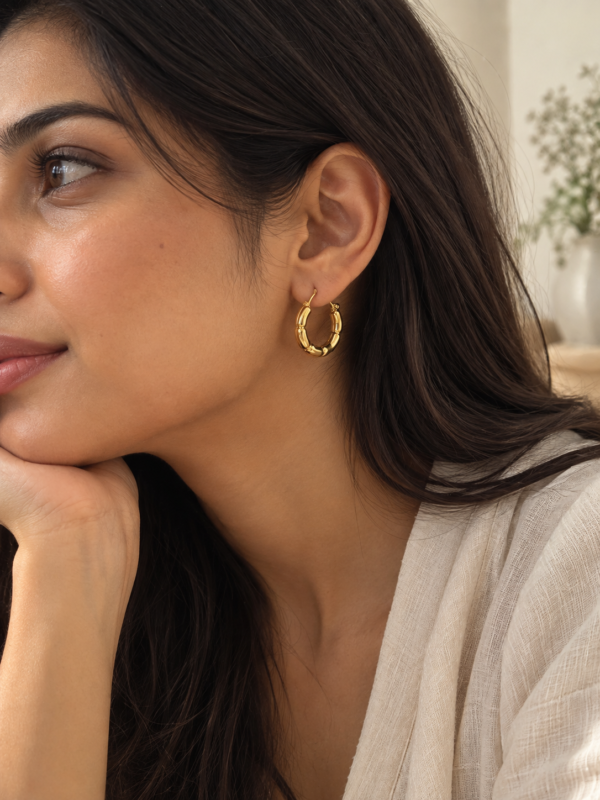 Bamboo Textured Hoop Earrings - Image 4