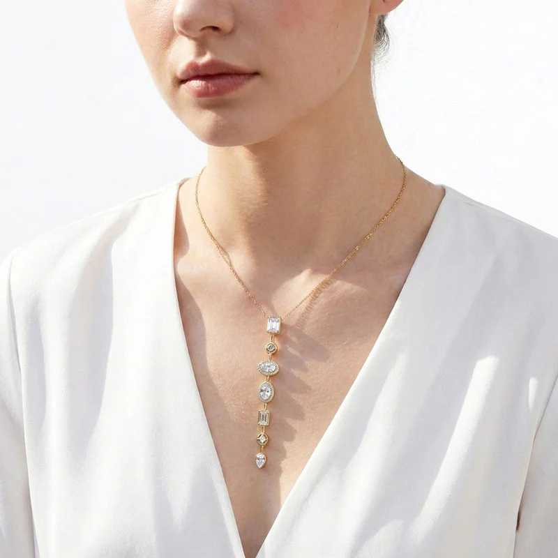 Long Solitaire Pendant Necklace