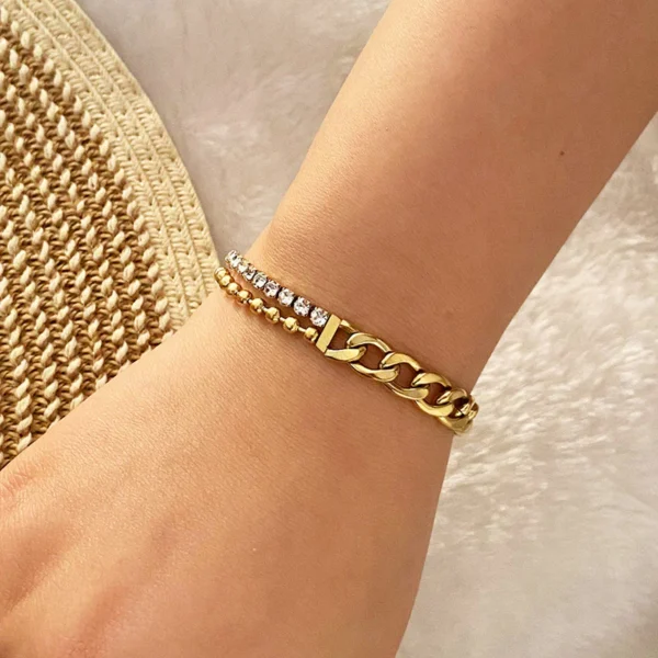 Diamond Layered Link Chain Bracelet - Image 2