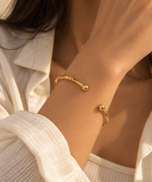 Golden Twisted Cuff Bracelet - Image 4